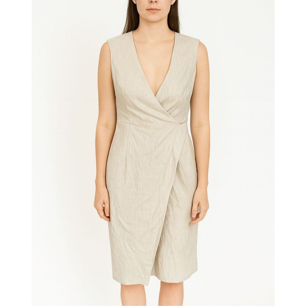 Modern Citizen Beige Neutral Linen Wrap Midi Dress Medium